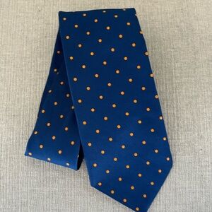 Brooks Brothers 100% silk blue tie with orange dots